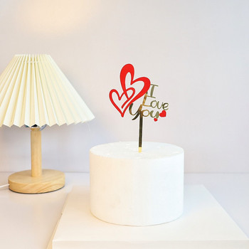 Нов топер за торта Честит Свети Валентин Златен акрилен червен Love You Forever Wedding Cupcake Topper за декорации на торта за сватбено тържество