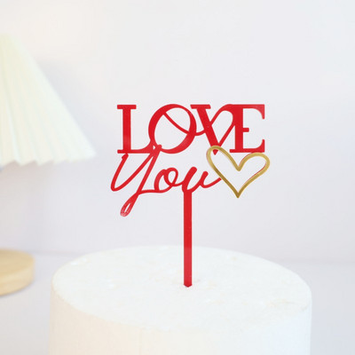 Naujas laimingos Valentino dienos torto dangtelis Auksinis akrilinis raudonas Love You Forever Wedding CupcakeTopper, skirtas vestuvių vakarėliui papuošti