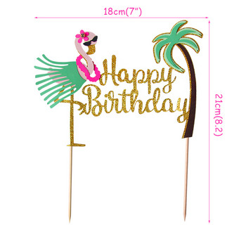 ALOHA Честит рожден ден Торта за торта Тропически листа Цветя Cupcake Toppers Flamingo Luau Парти консумативи Сватбена декорация на торта за рожден ден