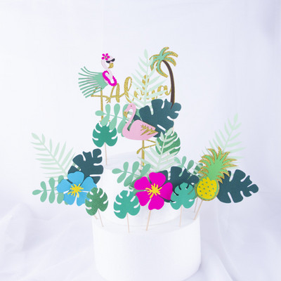 ALOHA Happy Birthday Cake Topper Tropical Leaves Flower Cupcake Toppers Flamingo Luau Party Supplies Διακόσμηση γαμήλιας τούρτας γενεθλίων