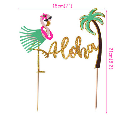 ALOHA Sretan rođendan Prekrivač za tortu Tropsko lišće Cvijet Prekrivači za kolače Flamingo Luau Potrepštine za zabavu Dekoracija vjenčane rođendanske torte