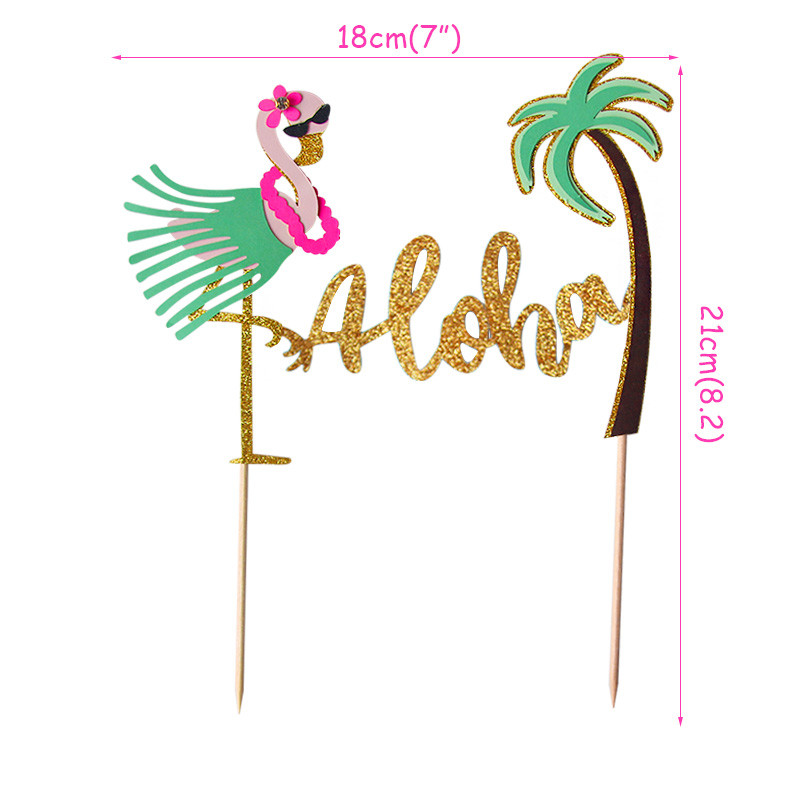 ALOHA Sretan rođendan Prekrivač za tortu Tropsko lišće Cvijet Prekrivači za kolače Flamingo Luau Potrepštine za zabavu Dekoracija vjenčane rođendanske torte