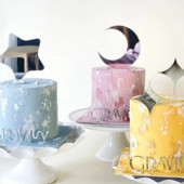 Topper pentru tort cu stele de lună nouă, la mulți ani, auriu, argintiu, pentru tort de nuntă, pentru copii, pentru petrecerea de aniversare, decorațiuni pentru tort pentru Baby Shower