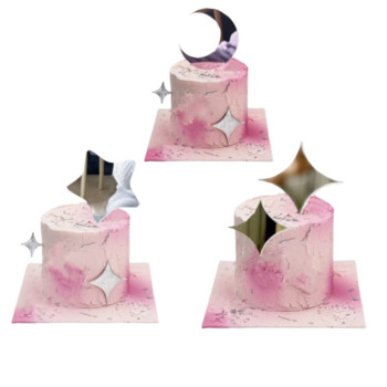 New Moon Stars Happy Birthday Cake Topper Gold Silver Wedding Cake Topper for Kids Birthday Cake Decorations Baby Shower