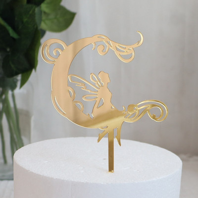 Topper pentru tort cu stele de lună nouă, la mulți ani, auriu, argintiu, pentru tort de nuntă, pentru copii, pentru petrecerea de aniversare, decorațiuni pentru tort pentru Baby Shower