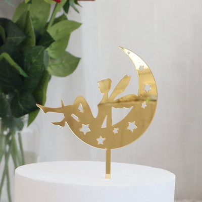 Topper pentru tort cu stele de lună nouă, la mulți ani, auriu, argintiu, pentru tort de nuntă, pentru copii, pentru petrecerea de aniversare, decorațiuni pentru tort pentru Baby Shower