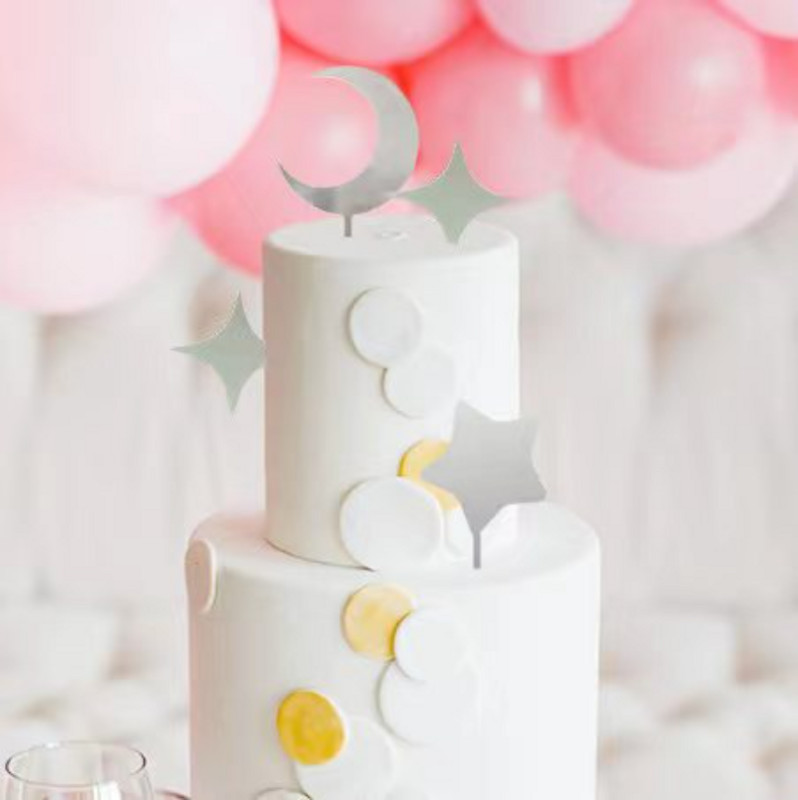 Topper pentru tort cu stele de lună nouă, la mulți ani, auriu, argintiu, pentru tort de nuntă, pentru copii, pentru petrecerea de aniversare, decorațiuni pentru tort pentru Baby Shower