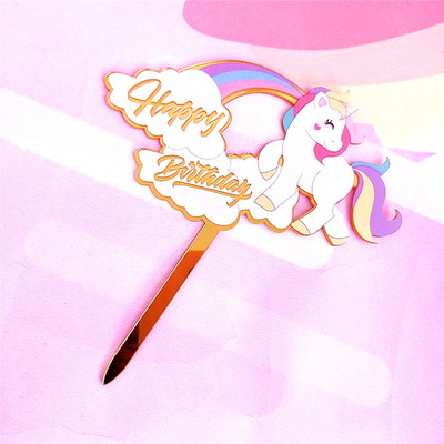1kom slatki jednorog Cupcake Toppers potrepštine za zabavu Ukrašavanje torti akrilni uložak Kartica Dekoracija zastavice za dječju rođendansku zabavu