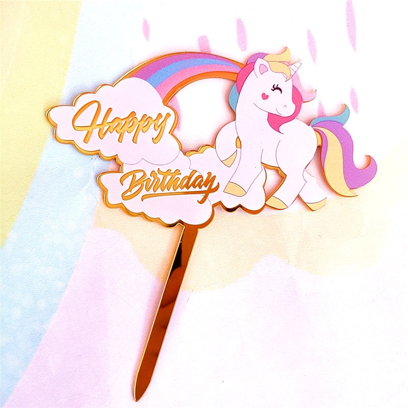 1kom slatki jednorog Cupcake Toppers potrepštine za zabavu Ukrašavanje torti akrilni uložak Kartica Dekoracija zastavice za dječju rođendansku zabavu