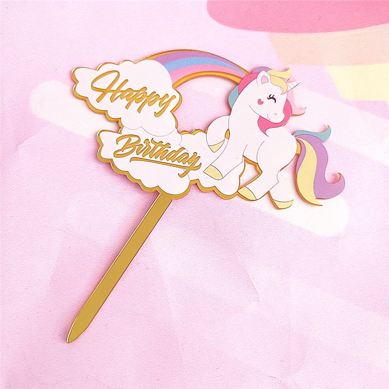 1kom slatki jednorog Cupcake Toppers potrepštine za zabavu Ukrašavanje torti akrilni uložak Kartica Dekoracija zastavice za dječju rođendansku zabavu