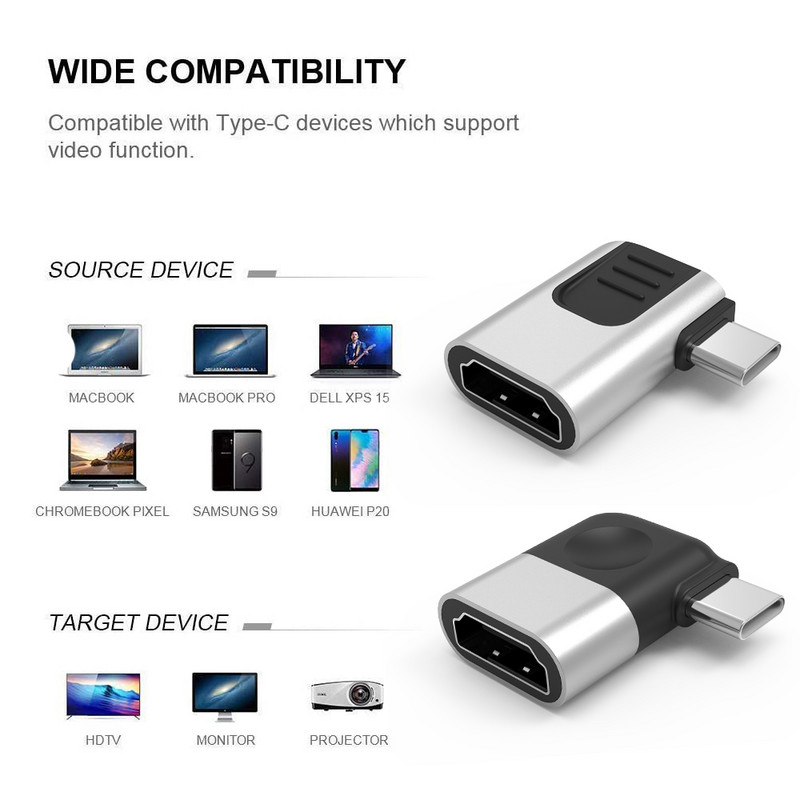 Onelesy 4K Type-C na HDMI-kompatibilni adapter koljenastog dizajna USB Type-C na HDMI-kompatibilni konektor za Macbook adapter za pretvaranje