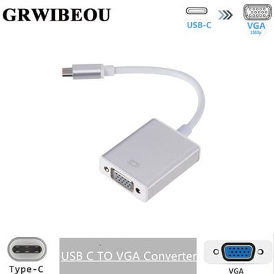 Grwibeou USB 3.1 към VGA адаптер Тип C към женски VGA адаптерен кабел за нов Macbook Surface Pro Горещи продажби USB C към VGA конвертор