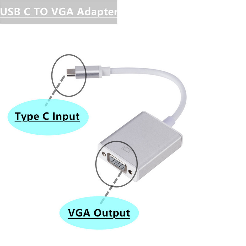 Grwibeou USB 3.1 į VGA adapteris Type C į moteriškas VGA adapterio laidas, skirtas naujam Macbook Surface Pro Hot Sales USB C Į VGA keitikliui