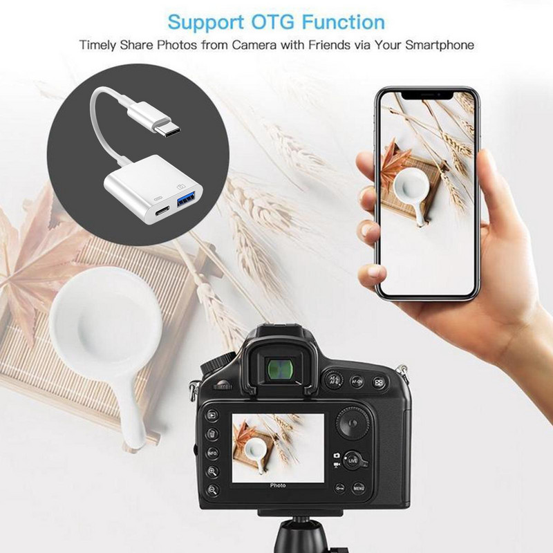 Μετατροπέας 2 σε 1 τύπου c Otg 18w Dp Qc3.0 Μετατροπέας καλωδίου γρήγορης φόρτισης Τύπου C σε Usb3.0/usb C Διαχωριστής φόρτισης