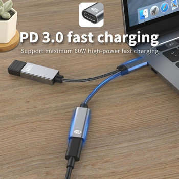 2 в 1 USB тип C кабел 60 W PD бързо зареждане OTG адаптер конвертор синхронизиране на данни многофункционален за лаптоп мобилен телефон таблет