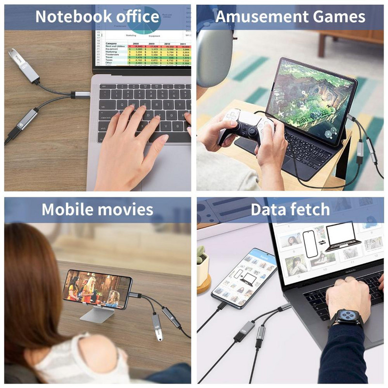 2 u 1 USB tip C kabel 60 W PD brzo punjenje OTG adapter pretvarač sinkronizacija podataka višenamjenski za prijenosno računalo mobilni telefon tablet