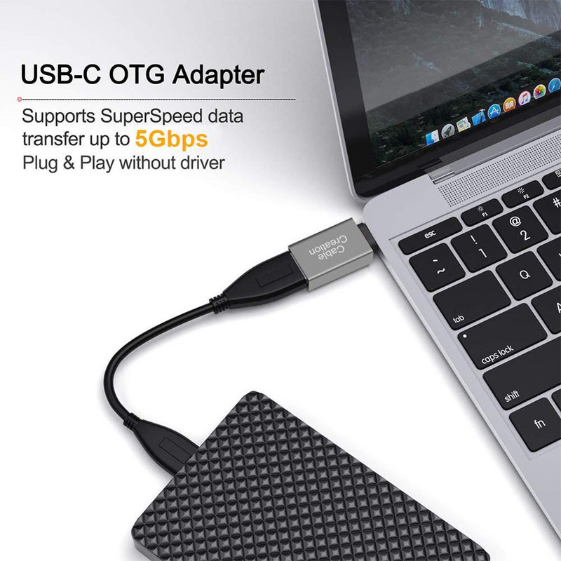 C tipo USB adapteris Mažas mini juodas USB C kištukas su USB 3.0 A moteriška OTG funkcija, suderinama su MacBook / Pro ChromeBook Pixel