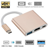 „Thunderbolt 3“ adapteris USB tipo C šakotuvas Su HDMI suderinamas 4K palaikymas „Samsung Dex“ režimo USB-C dokas su PD, skirtas „MacBook Pro“ / „Air 2021“