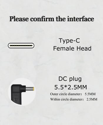 JORINDO Usb 3.1 type c γυναικείο σε συνεχές ρεύμα 5,5*2,5mm μετατροπέας αρσενικού προσαρμογέα ρεύματος για φορητό lenovo, μετατροπέας γρήγορης φόρτισης Pd100w