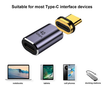 Μαγνητικός προσαρμογέας USB C Υποδοχή τύπου C PD 100W Μετατροπέας γρήγορης φόρτισης 40 Gbp/s Δεδομένα για συσκευή τύπου C Τηλέφωνο Tablet Laptop
