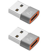 2Pcs 6A tip C na USB 3.0 OTG adapter USB C ženski na USB muški pretvarač za Macbook Samsung Xiaomi Huawei, srebrno siva