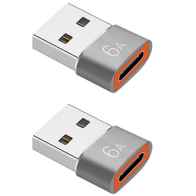 2Pcs 6A tip C na USB 3.0 OTG adapter USB C ženski na USB muški pretvarač za Macbook Samsung Xiaomi Huawei, srebrno siva