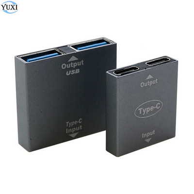 YuXi Type-C Female to Dual USB 3.0 USB C Female Splitter Convter Adapter Extension Connector Поддържа само бързо зареждане