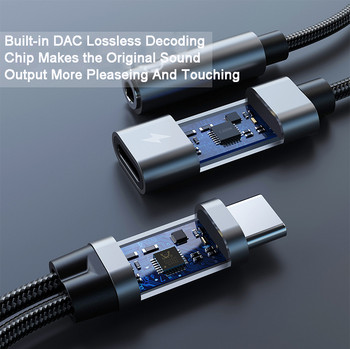 2 в 1 60 W PD кабел за бързо зареждане и адаптер тип C до 3,5 мм жак за слушалки USB C Aux аудио кабел за данни