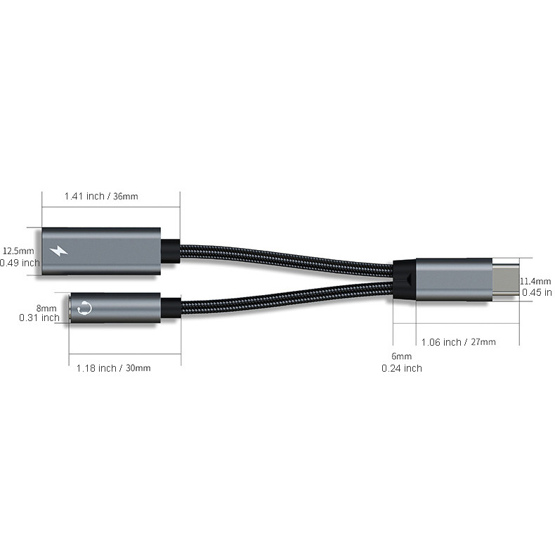 2 u 1 60 W PD kabel za brzo punjenje i tip C do 3,5 mm adapter za slušalice USB C Aux audio podatkovni kabel