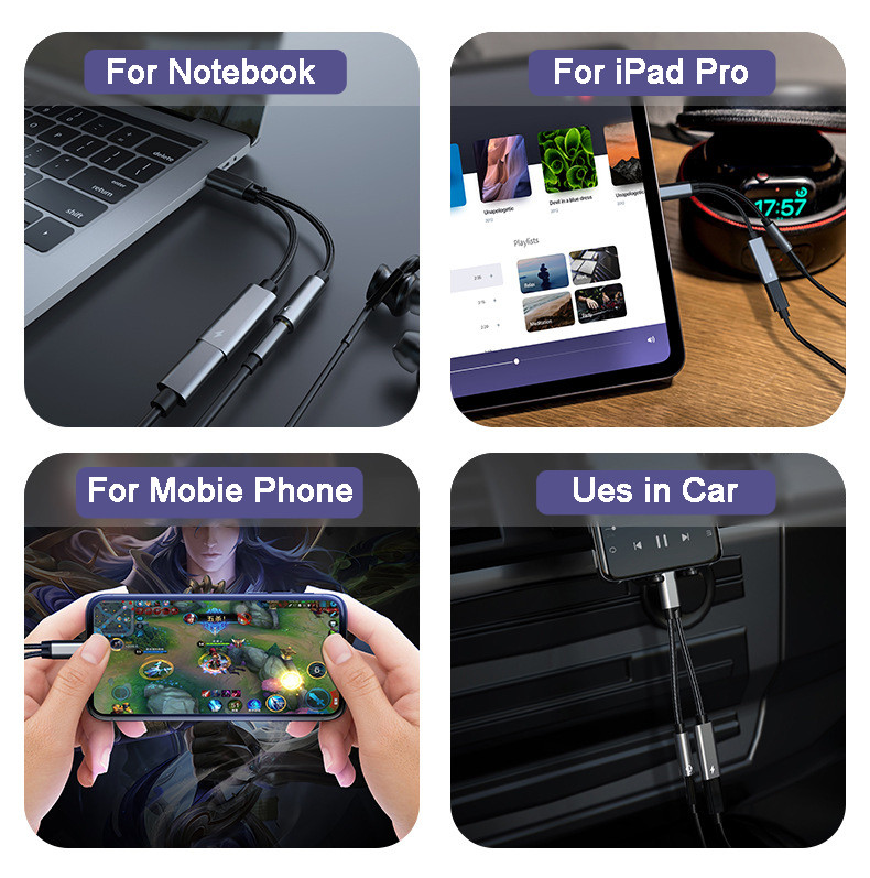 2 u 1 60 W PD kabel za brzo punjenje i tip C do 3,5 mm adapter za slušalice USB C Aux audio podatkovni kabel