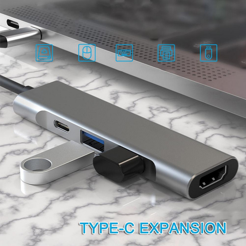 Cablu Hub Expansion Dock Anti-interferențe Ieșire stabilă 4 în 1 Type-C la HDMI compatibil USB PD Docking Stand pentru computer
