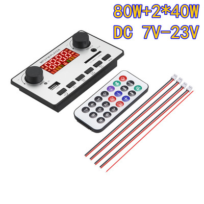 2 * 40 W võimendi Bluetooth 80 W bass MP3 mängija WAV dekoodri plaat 12 V auto FM raadio mooduli tugi äratuskell TF USB AUX salvestus