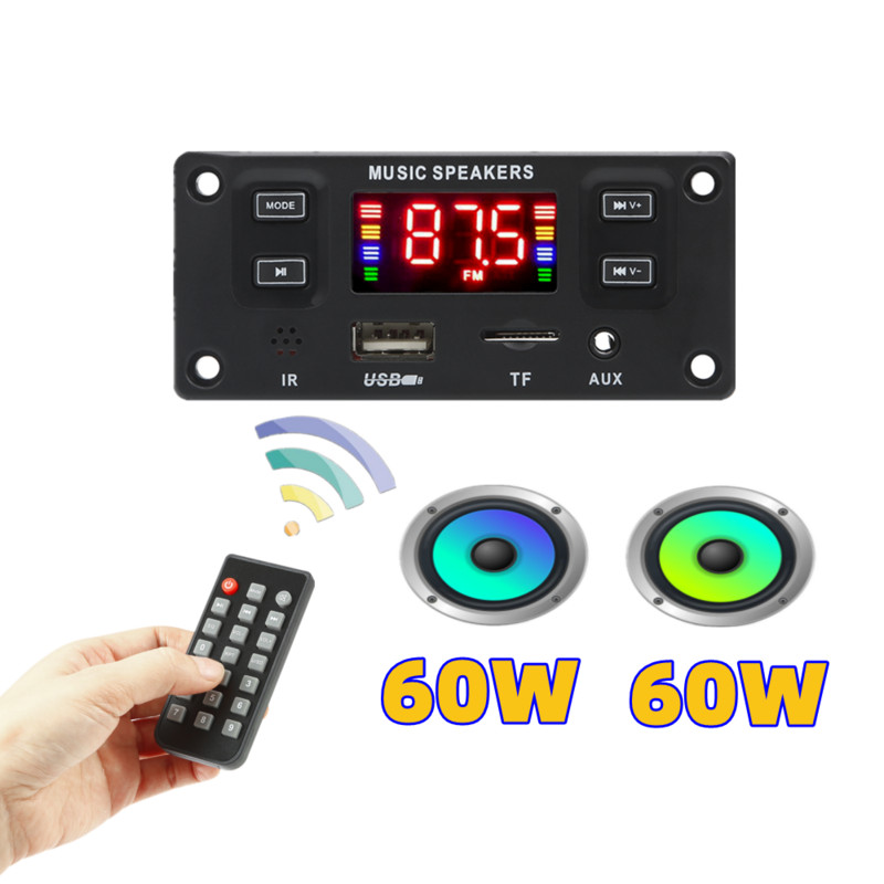 2 * 40 W võimendi Bluetooth 80 W bass MP3 mängija WAV dekoodri plaat 12 V auto FM raadio mooduli tugi äratuskell TF USB AUX salvestus