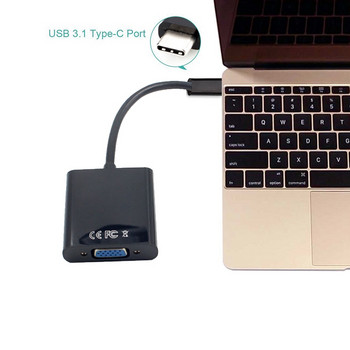 Botique-USB-C USB3.1 Type C για Καλώδιο προσαρμογέα VGA Αρσενικό σε VGA Μετατροπέας μεταφοράς βίντεο 1080P για 12 ίντσες
