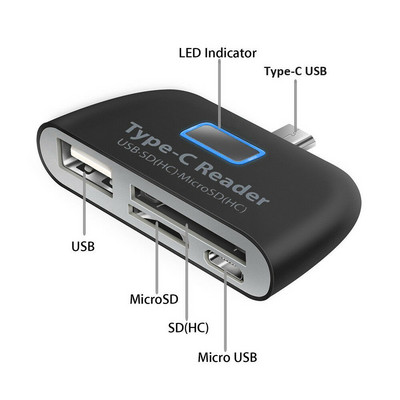 Четец на карти OTG Мултифункционален адаптер за карта с памет USB 3.1 Type C USB-C TF за MAC-book Телефон Таблет Четци на карти
