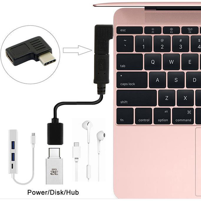 Pretvarač produžnog kabela visoke kvalitete Elbow Black USB 3.1 Type-C muški u ženski za prijenos signala podataka OTG