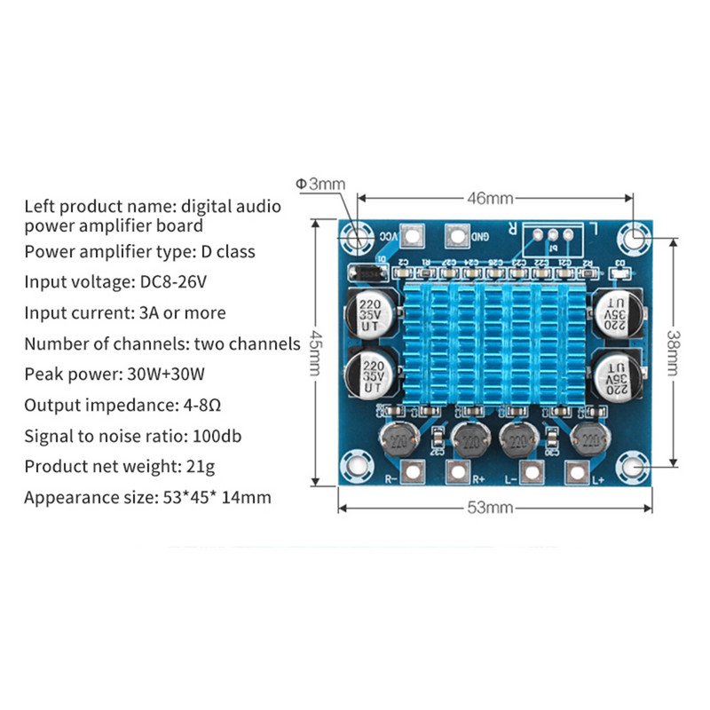 TPA3110 XH-A232 30W+30W 2.0-kanalni digitalni stereo HD audio ploča za pojačalo snage Dvokanalno digitalno audio pojačalo DC 8-26V3A