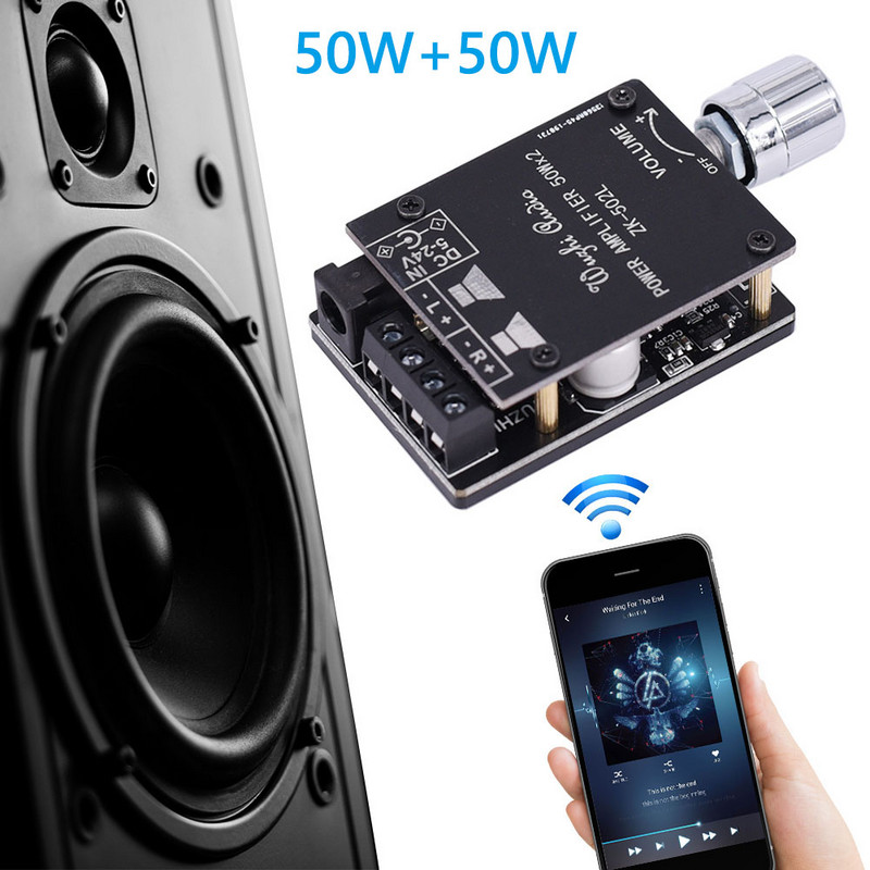 ZK-502L MINI Bluetooth 5.0 DC 5-24V Wireless Audio Digital Power Amplificator Placa stereo 50Wx2 Bluetooth Amp Amplificador