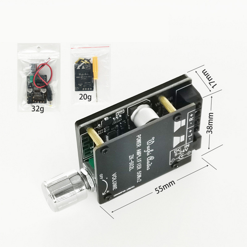 ZK-502L MINI Bluetooth 5.0 DC 5-24V Wireless Audio Digital Power Amplificator Placa stereo 50Wx2 Bluetooth Amp Amplificador
