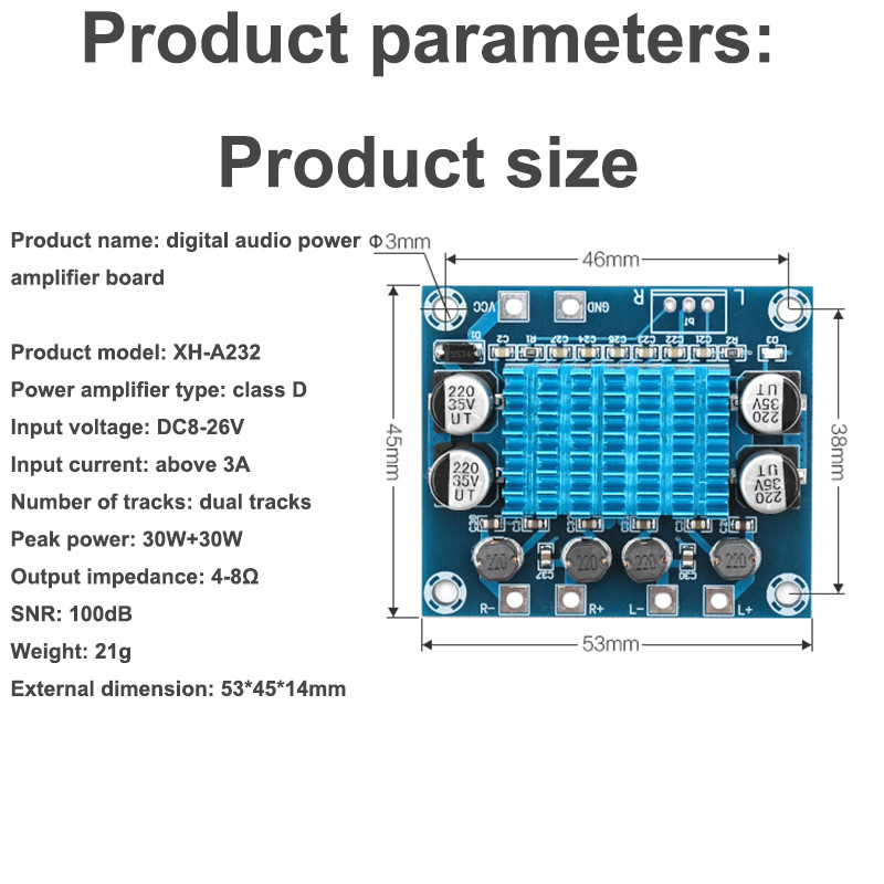 12V-24V TPA3110 30W+30W XH-A232 Clasa D HD Digital Audio Placă de circuite de amplificare a puterii Modul amplificator stereo Mp3 Canal dublu
