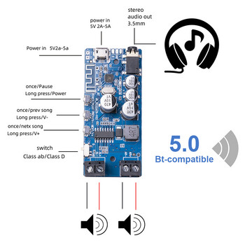 Ενισχυτής τροφοδοσίας ήχου 2x5W/15W/50W συμβατός με Bluetooth 5.0 Ενισχυτής ισχύος 10m Απόσταση μετάδοσης αναπαραγωγής μουσικής Πίνακας AMP