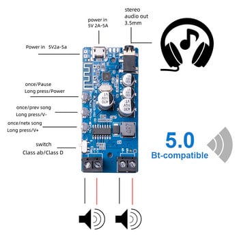 Мощен аудио усилвател 2x5W/15W/50W Bluetooth-съвместим 5.0 усилвател на мощност 10m разстояние на предаване Музикален плейър AMP платка