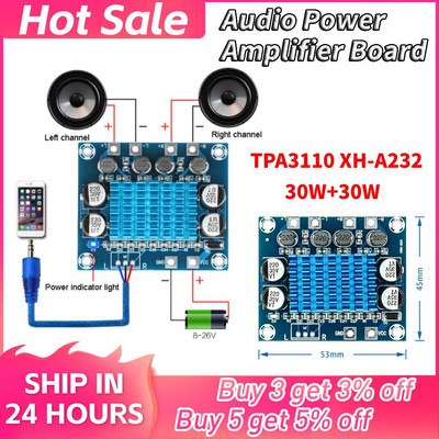 TPA3110 XH-A232 30W+30W 2.0 Dual-channel Digital Stereo Audio Power Amplifier Board DC 8-26V 3A C6-001 Power Amplifier Board