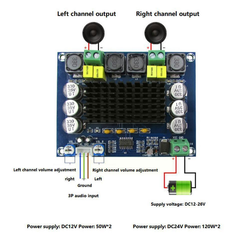 1 tk Dc12-26v 2*120w kahe kanaliga digitaalne stereoheli võimendusplaat võimsus kõrge helivõimsusega Xh-m543 võimendi M4j0