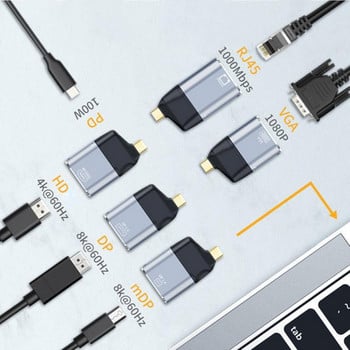 USB C конвертори Thunderbolt 3 Type-C към DP/Mini DP/HDMI-съвместим/VGA/RJ45 мъжко-женски адаптер с PD зареждане за Macbook PC