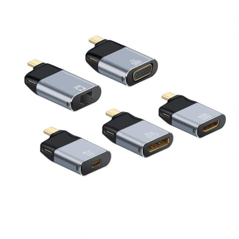 USB C pretvarači Thunderbolt 3 Type-C u DP/Mini DP/HDMI-kompatibilan/VGA/RJ45 muško-ženski adapter s PD punjenjem za Macbook PC