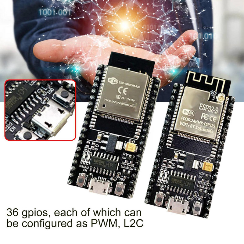 ESP-32 fejlesztőkártya WiFi és Bluetooth Ultra-Low ESP32 teljesítmény ESP-32S kettős fogyasztás, hasonló mag ESP32 H4R0
