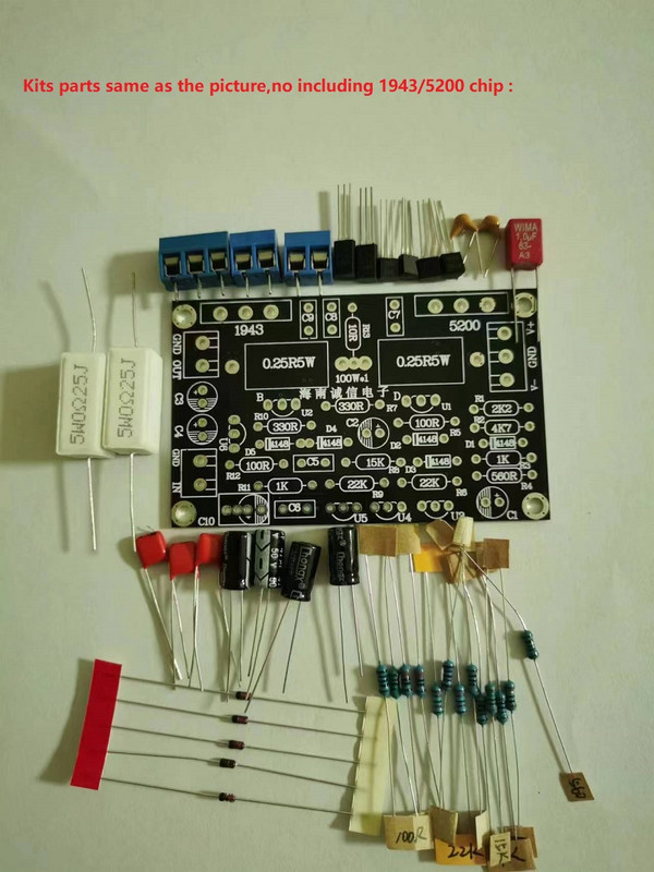 Isetehtud komplektid 2SC5200+2SA1943 / TTC5200+TTA1943 Mono-kanaliga 100 W võimsusvõimendi plaat koos osadega