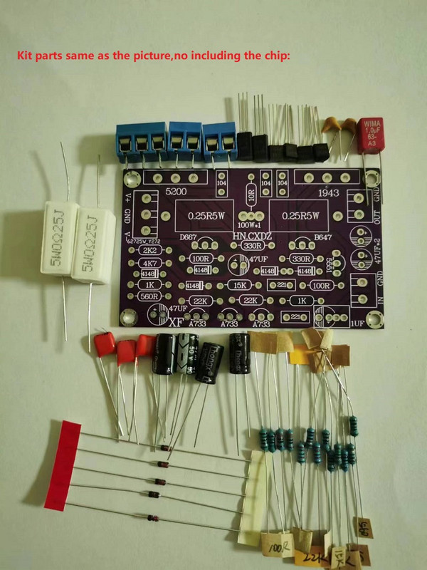 Isetehtud komplektid 2SC5200+2SA1943 / TTC5200+TTA1943 Mono-kanaliga 100 W võimsusvõimendi plaat koos osadega