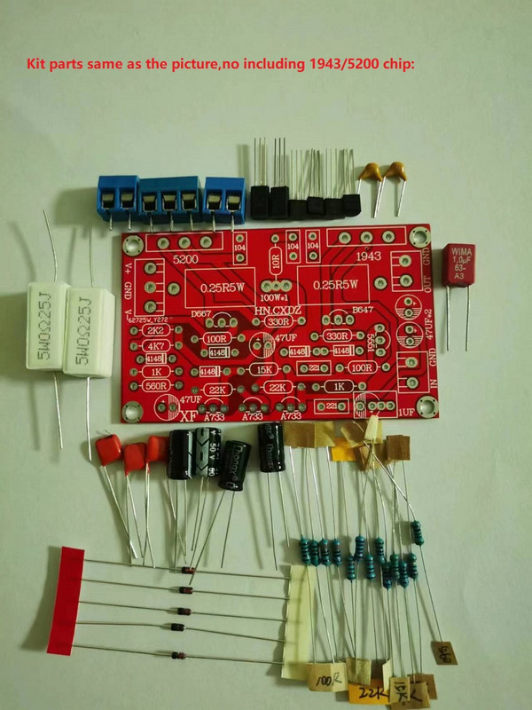 Isetehtud komplektid 2SC5200+2SA1943 / TTC5200+TTA1943 Mono-kanaliga 100 W võimsusvõimendi plaat koos osadega